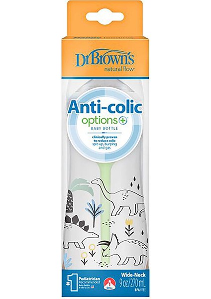 Db 91010 270 ml Pp Geniş Ağız Anti-Kolik Options+, Dinozor Desenli, Tekli Pak (4 Adet)