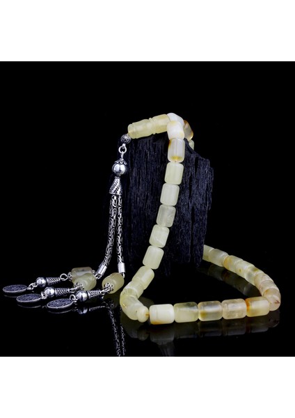 Kapsül Kesim Damla Kehribar Tesbih 925 Ayar Gümüş Kral Püsküllü fiyatları