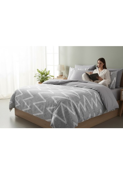 Kolay Ütülenir Baskılı Olivia Gri Nevresim Takımı Çift Kişilik modelleri