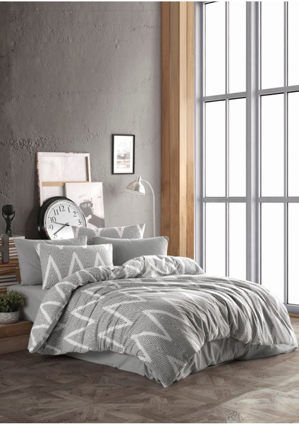 Kolay Ütülenir Baskılı Olivia Gri Nevresim Takımı Çift Kişilik fırsatları