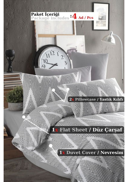 Kolay Ütülenir Baskılı Olivia Gri Nevresim Takımı Çift Kişilik indirimleri