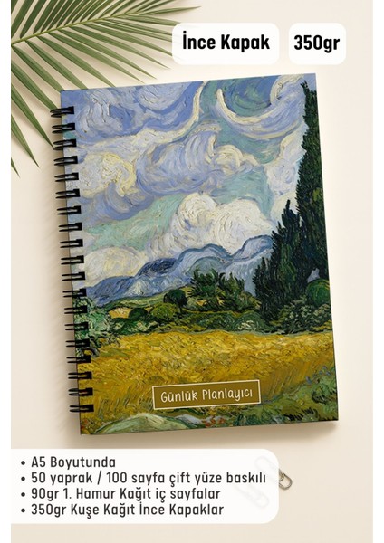 Günlük Planlayıcı A5 Defter, Notlar, Yapılacaklar, Esnek Karton Kapaklı, 100 Günlük, Buğday Tarlası