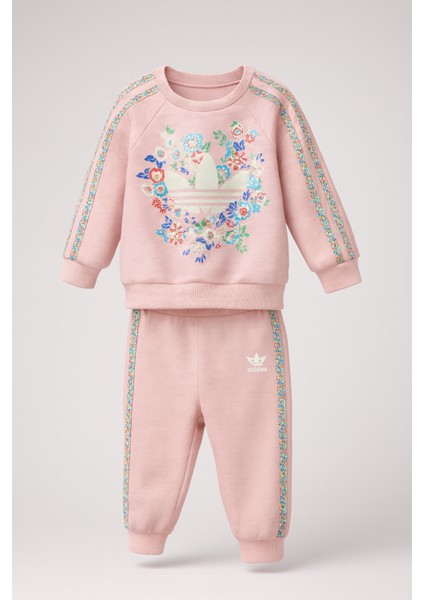 Çiçek Baskılı Pembe Bebek & Çocuk Takımı – Sweatshirt & Jogger Alt, 6–36 Ay