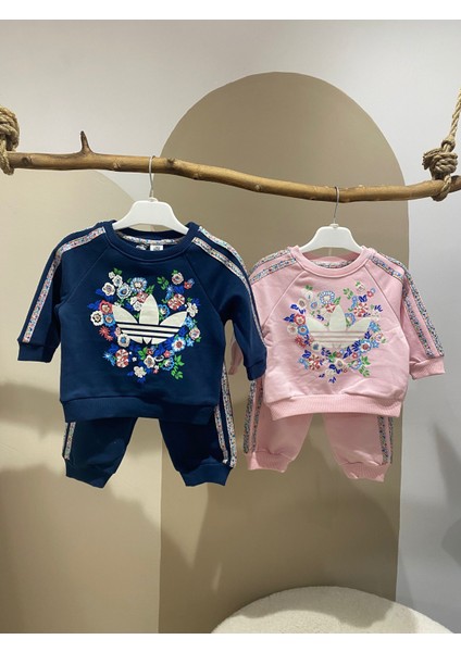 Çiçek Baskılı Pembe Bebek & Çocuk Takımı – Sweatshirt & Jogger Alt, 6–36 Ay modelleri