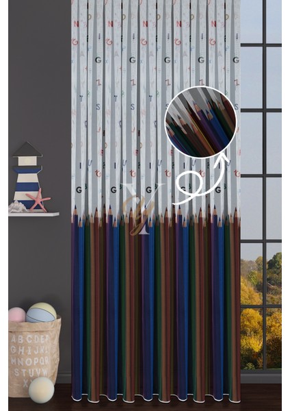 Baskılı Kurşunlu Grek Tül Perde Çocuk Kalem