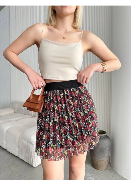 Baskılı Astarlı Mini Etek
