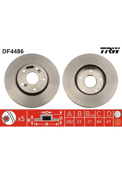 DF4486 Ön Fren Disk Takımı Honda Civic Fd6