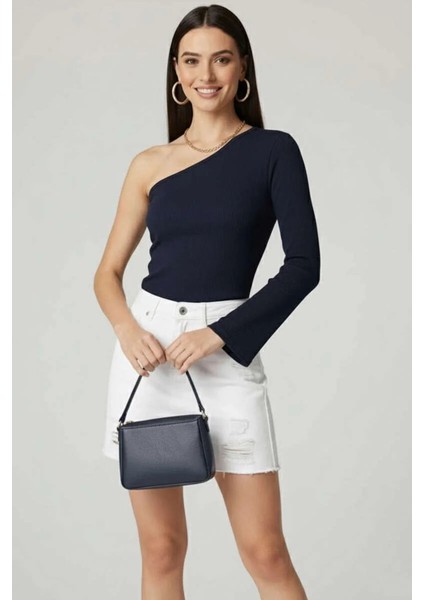 Tek Omuzlu Basic Bluz Lacivert T4275