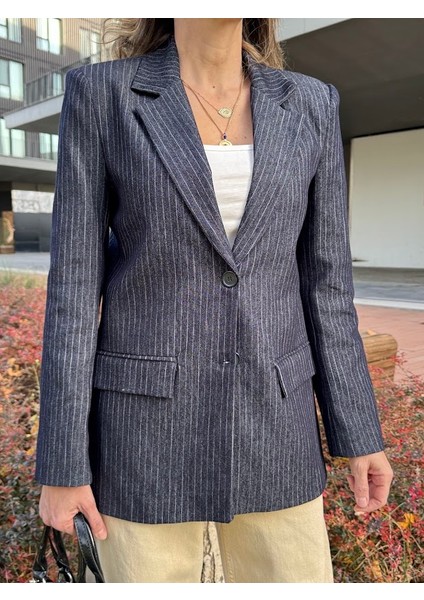 Çizgili Denim Blazer Ceket fiyatları