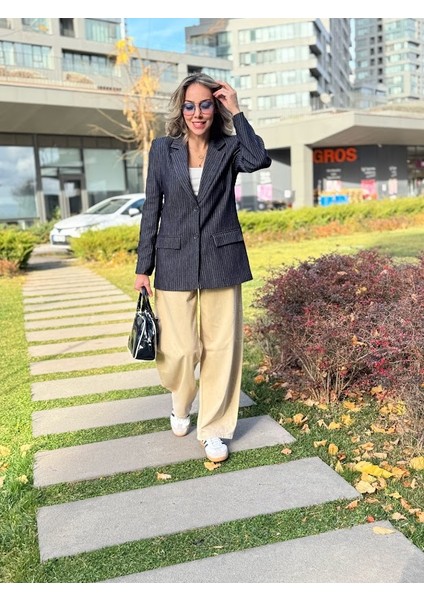 Çizgili Denim Blazer Ceket indirimleri