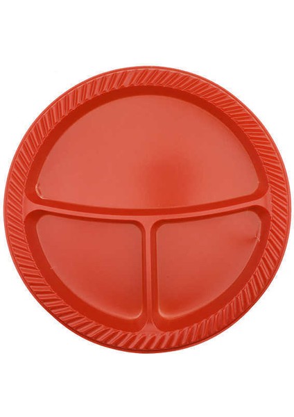 3 Bölmeli Plastik Tabak 25 Li Kırmızı