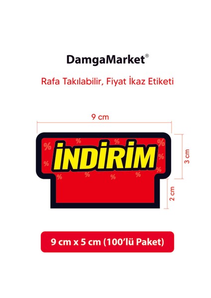 Market Raf Önü Indirim Karton Etiketi, 9 cm x 5 Cm, Rafa Takılabilir, 100 Adet