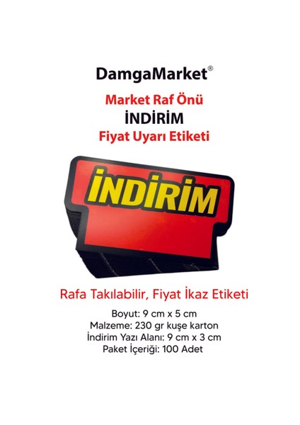 Market Raf Önü Indirim Karton Etiketi, 9 cm x 5 Cm, Rafa Takılabilir, 100 Adet fiyatları