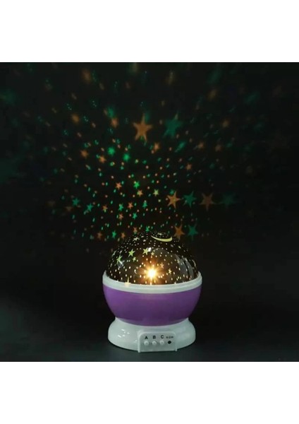 Mor Dönen Renkli Ay Yıldızlı Gökyüzü Yansıtmalı Projeksiyon Gece Lambası Çocuk Bebek Parti Odası ( Lisinya )