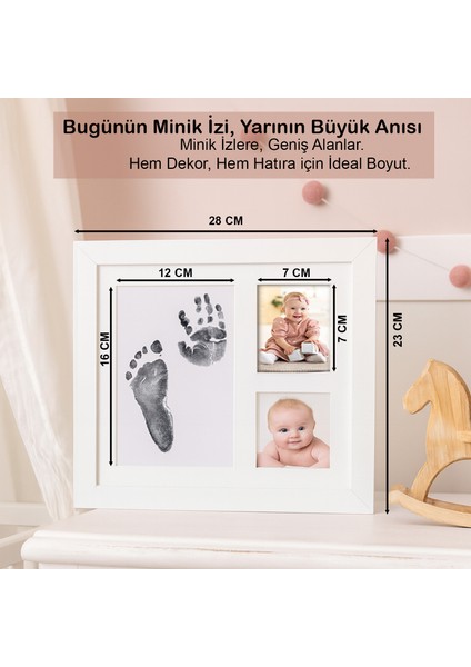 Bebek El Ayak Izi Seti, Temassız Mürekkep Baskı Kiti Jumbo Boy ve Yenidoğan Hediye Anı Çerçevesi