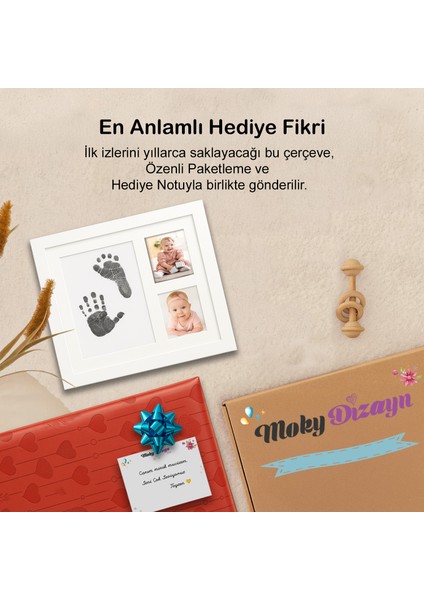 Bebek El Ayak Izi Seti, Temassız Mürekkep Baskı Kiti Jumbo Boy ve Yenidoğan Hediye Anı Çerçevesi
