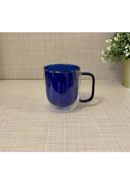 Çift Cidarlı Cam Kupa (Lacivert)