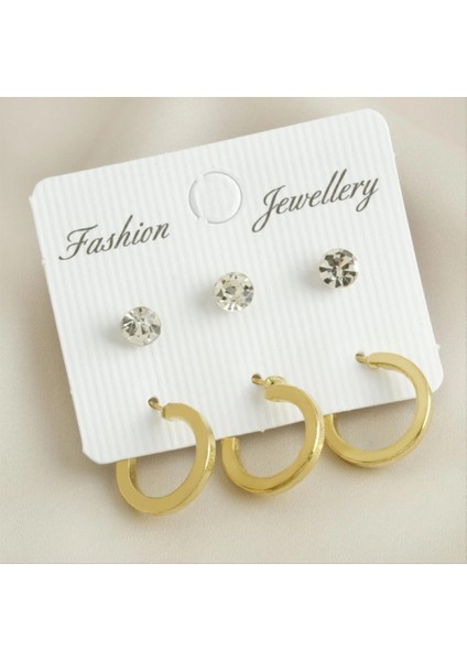 6 Adet Köşeli Taşlı Halka Küpe 1,5 cm