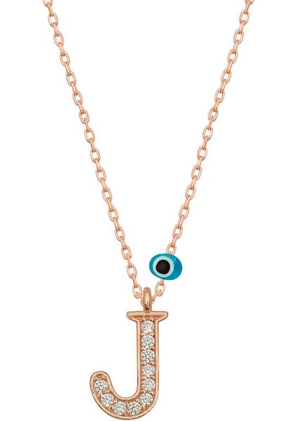 925 Ayar Gümüş Nazar Rose J Harfi Kadın Gümüş Kolye T6879 (972972)