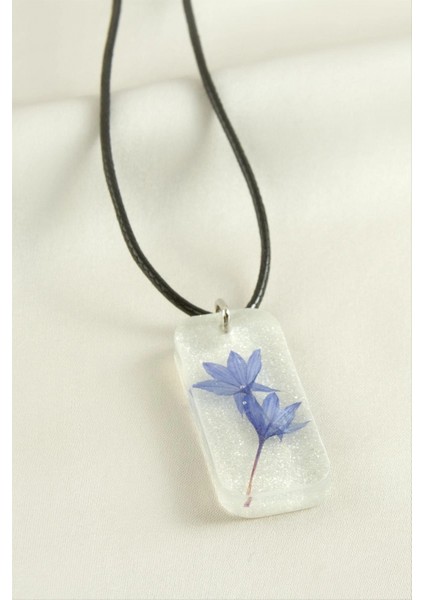 Ieg Peygamber Çiçeği Simli Dikdörtgen Epoksi Kolye