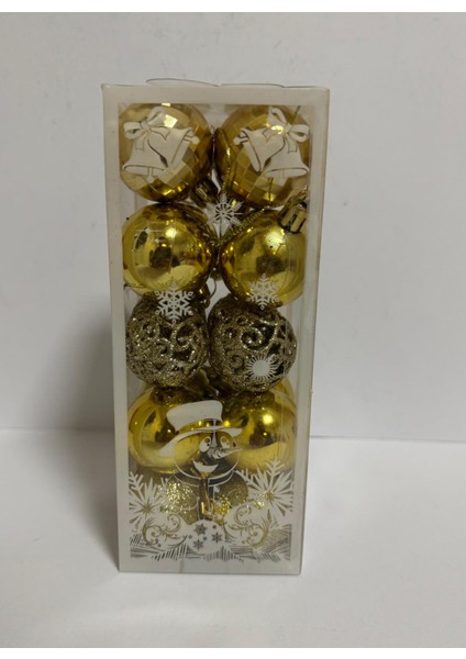 Yılbaşı Süsleri 20 Li Top Kutulu 4 cm Parlak Simli Karışık 4 Asorti Ağaç Süsleme Gold