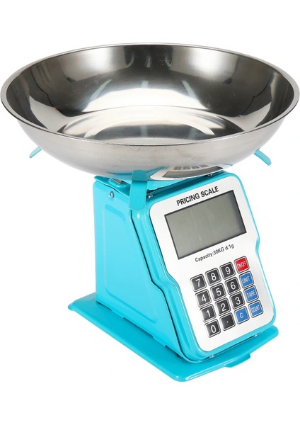 30KG 1g Dijital Kefeli Terazi Pilli ve Adaptörlü Elektronik Tartı, Paslanmaz Çelik Tepsili Tutar Hesaplama Mavi ( Lisinya )