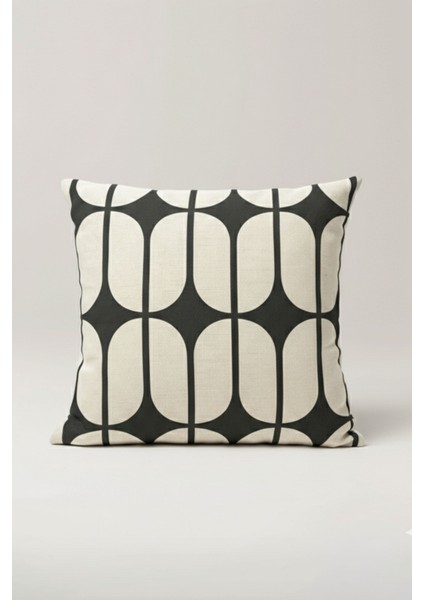 Modern – Gri Beyaz Bauhaus Desenli Kırlent Kılıfı 45X45 cm