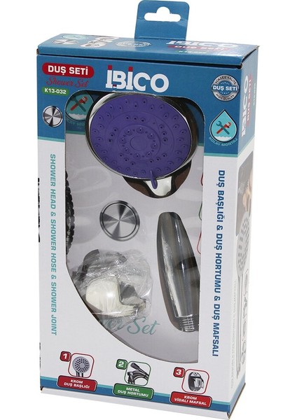 Kutulu Ambalaj 3in1 Duş Seti Fonksiyonlu Krom Duş Başlık - Metal Duş Hortum - Mafsal=askı V