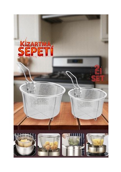 Hsnet 2 Boy Kızartma Süzgeci Patates Kızartma Filtresi 304 Paslanmaz Çelik