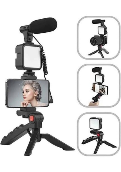 Tripod Telefon Tutucu Kumandalı Mikrofon LED Işık Vlog Video Kayıt modelleri