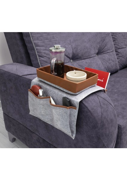 Çok Amaçlı Deri Şeritli Cepli Koltuk Kenarı Düzenleyici 03938