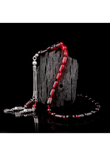 Süzme Renk Kapsül Kesim 925 Ayar Gümüş Püsküllü Ateş Kehribar Tesbih modelleri