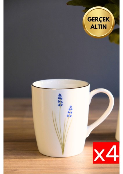 Porselen Natura Lavanta Kulplu Mug Kupa 9cm 220ML 4 Lü