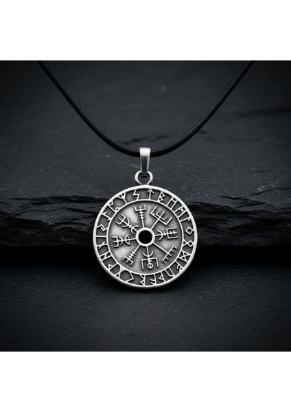Vegvisir Pusula - Viking Sembol Gümüş Kaplama Deri İp Kolye fiyatları