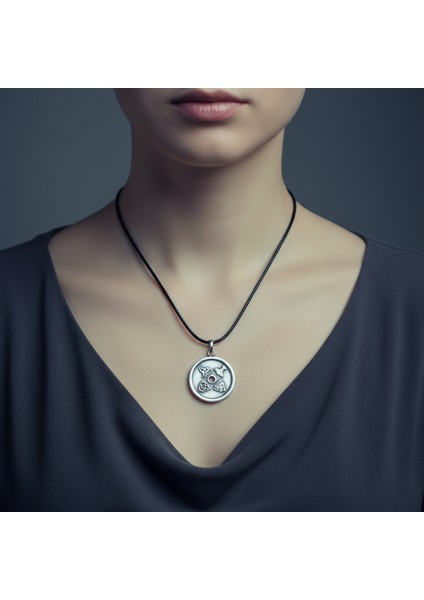 Vegvisir Pusula - Viking Sembol Gümüş Kaplama Deri İp Kolye modelleri