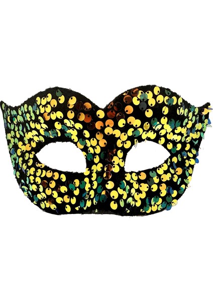 Altın Renk Arkadan Lastikli Pul Payet Işlemeli Balo After Parti Maskesi (5224) modelleri