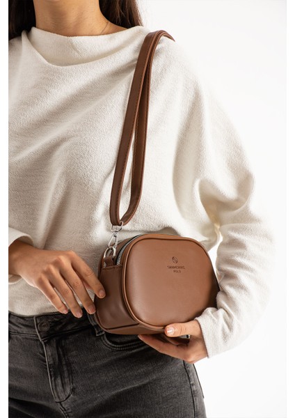 Kadın Suni Deri Yumuşak Doku Ayarlanabilir Çapraz Askılı Şık Görünümlü 2 Gözlü Omuz Çantası