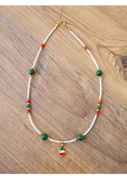 Malakit Doğal Taş Küre Kesim Yılbaşı Kolye