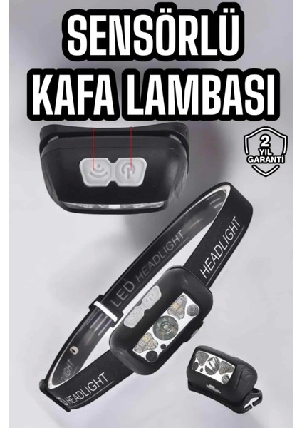 Kafa Lambası Kamp Lambası Sensörlü Şarjlı Ayarlanabilir