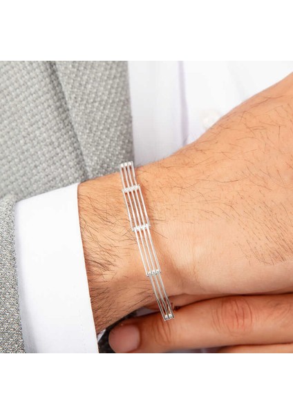 ​925 Ayar Gümüş Parçalı Erkek Bileklik T7412 (972972)