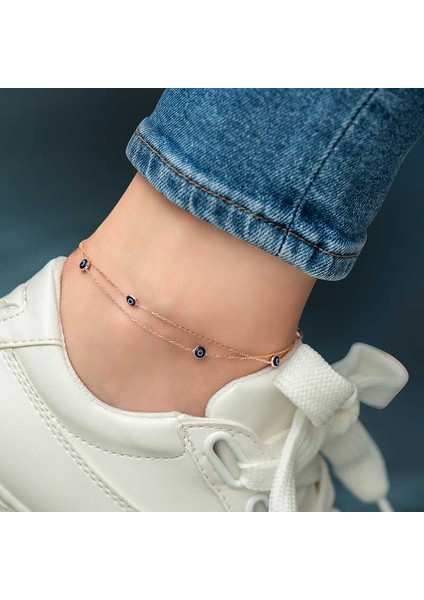 925 Ayar Gümüş Rose Çift Zincirli Nazar Halhal T6107 (972972) fiyatları