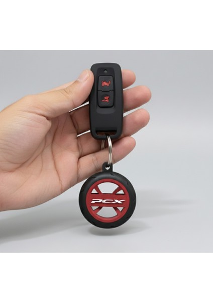 Honda Pcx Logolu Özel Tasarım Lastik Detaylı Motosiklet Anahtarlığı