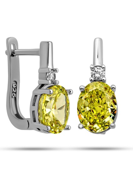 Gümüş Ice Cut Oval Sitrin Zirkon Taşlı Kadın Küpe