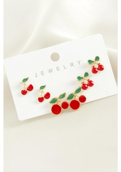 6 Adet Kiraz Mineli Metal Küpe