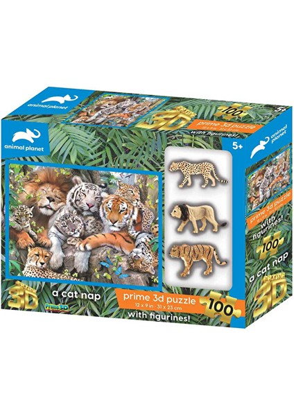 Vahşi Kediler Figür Set ve 100 Parça Puzzle (3 Adet)