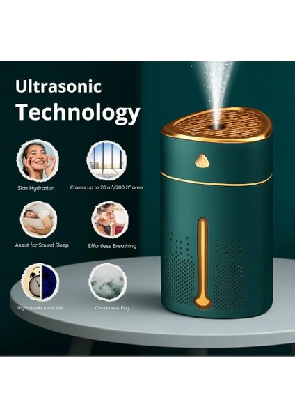 Hava Nemlendirici Işıklı Buhar Makinesi ve Aroma Difüzörü 1000 ml Ultrasonik