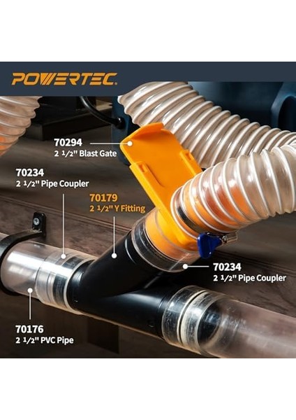 70179 2-1/2 Inç Y-Fitting Toz Toplama Hortumu Bağlantısı