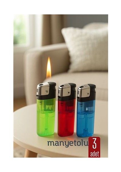 Hsnet 3’lü Manyetolu Çakmak Seti – Renkli Şeffaf Gövde | Güvenli ve Uzun Ömürlü Kullanım