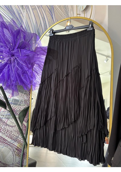 Viola Lacivert Kırıştırma Etek