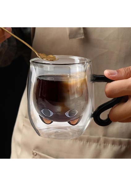 Kedi Figürlü Çift Cidarlı Cam Bardak - 1 Adet